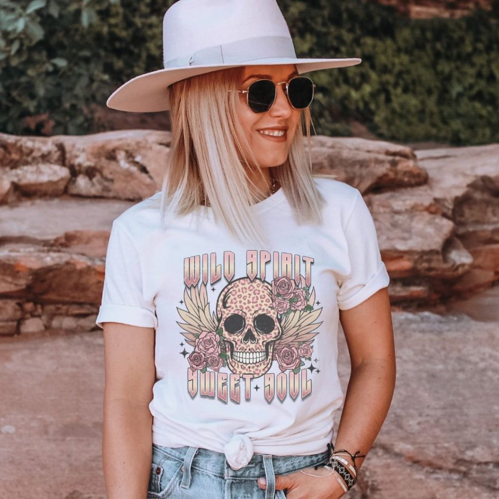 Wild Spirit Sweet Soul Graphic T-shirt Western Graphic T-shirt Unisex Crew Neck - Picture 3 of 4
